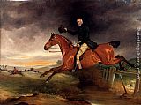 Famous Bay Paintings - Mr George Marriott On His Bay Hunter Taking A Fence